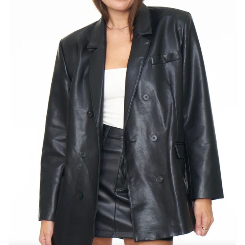 Pistola Women Faux Leather Double-Breasted Blazer - Picture 3 of 7
